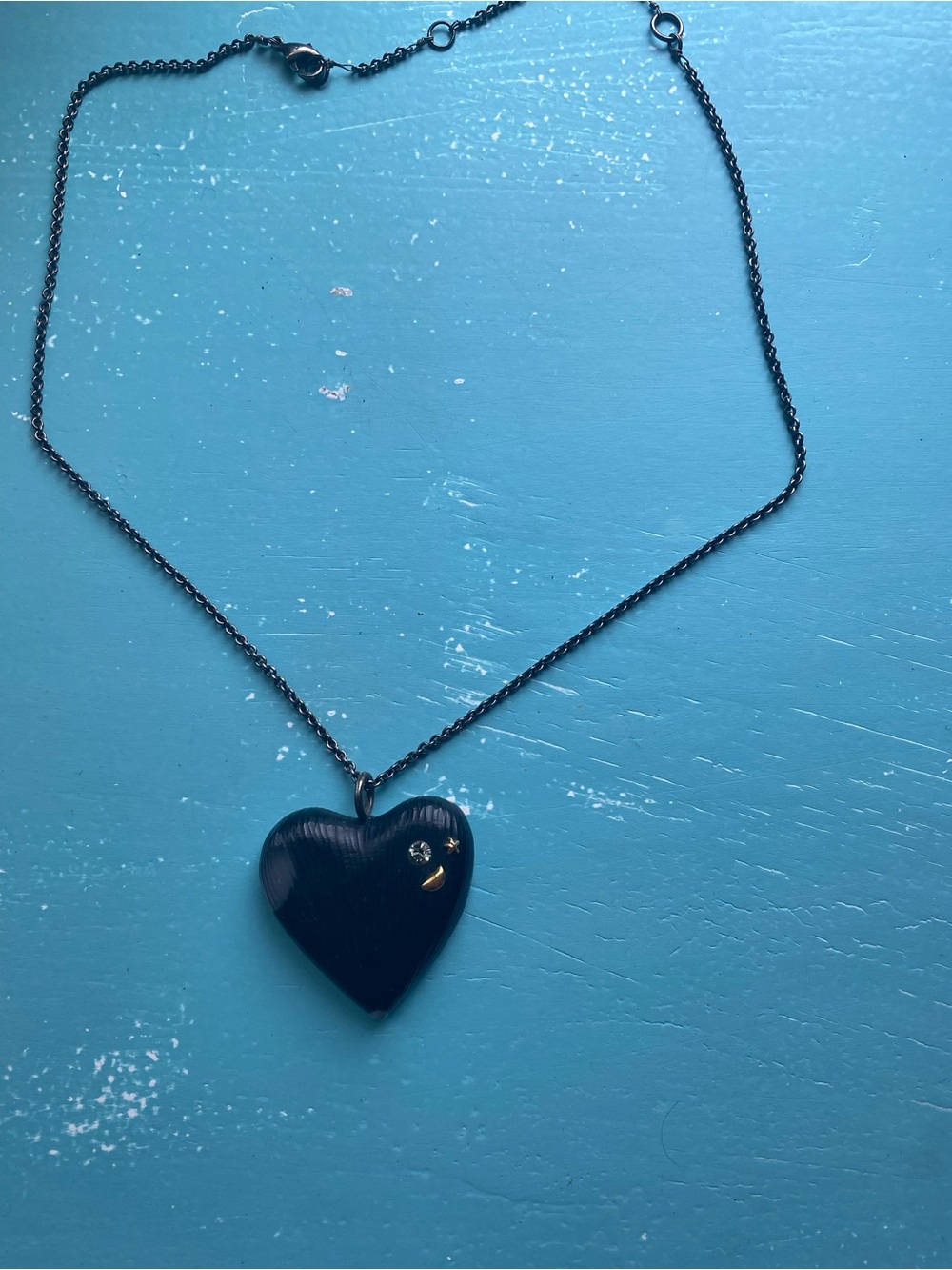 Alexis Bittar Black Heart Pendant Necklace with Gold Accent